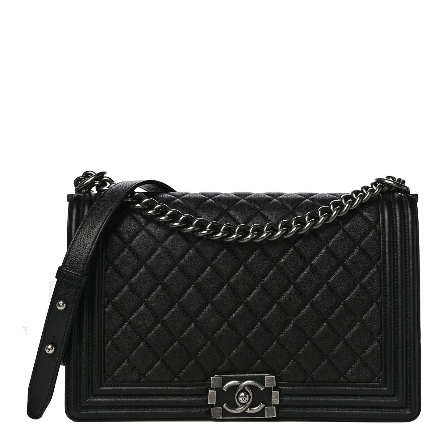 Grained Calfskin Quilted New Medium Boy Flap Black