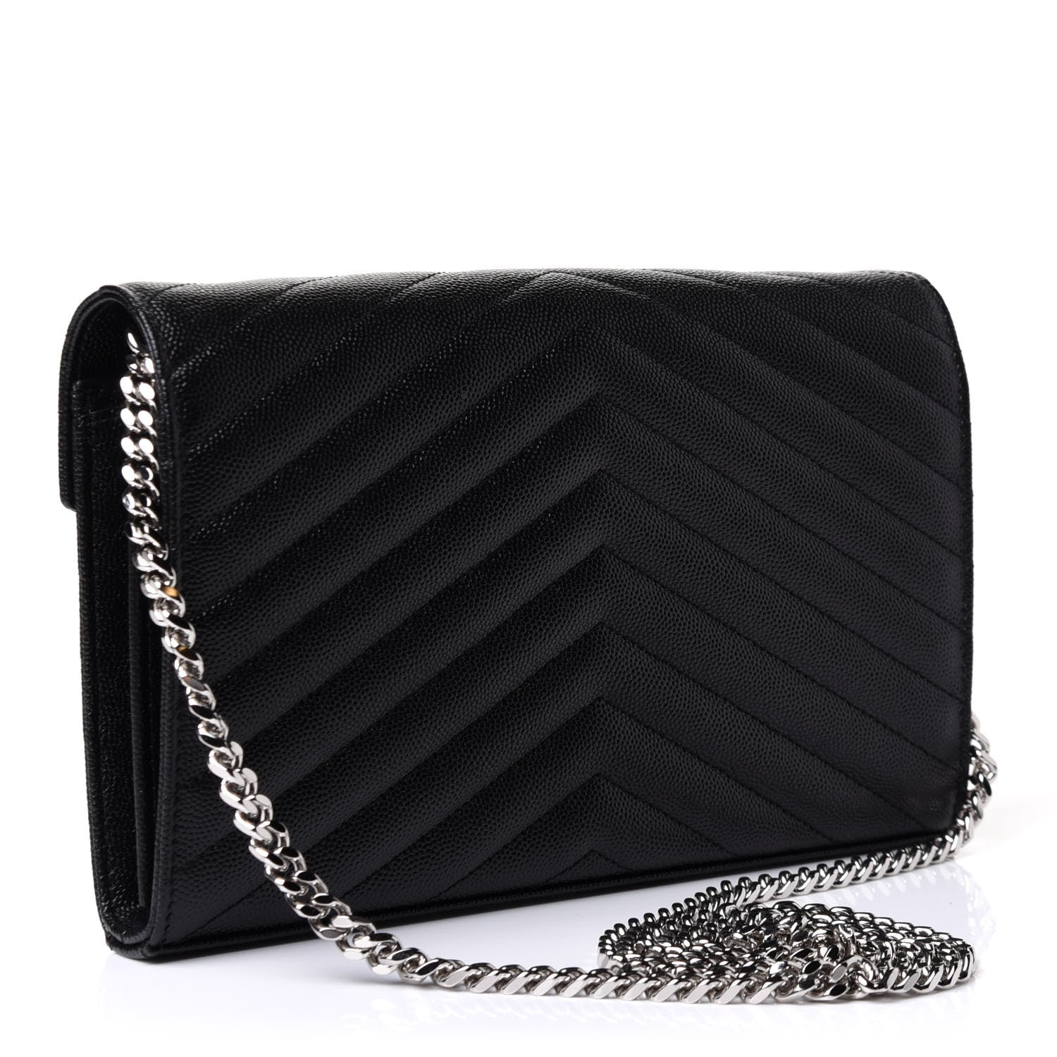 Saint Laurent Grain De Poudre Matelasse Chevron Monogram Chain Wallet Black 3 of 10