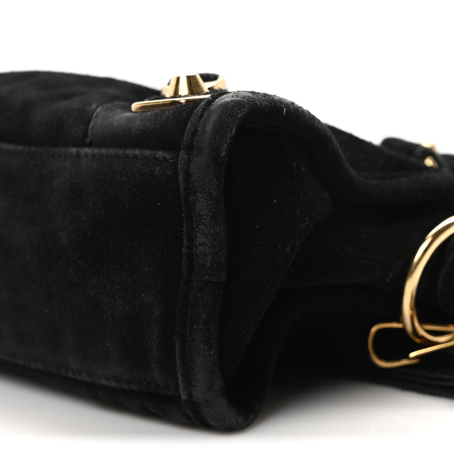 Baby Daim Suede Gold Metallic Edge Hardware Mini City Black