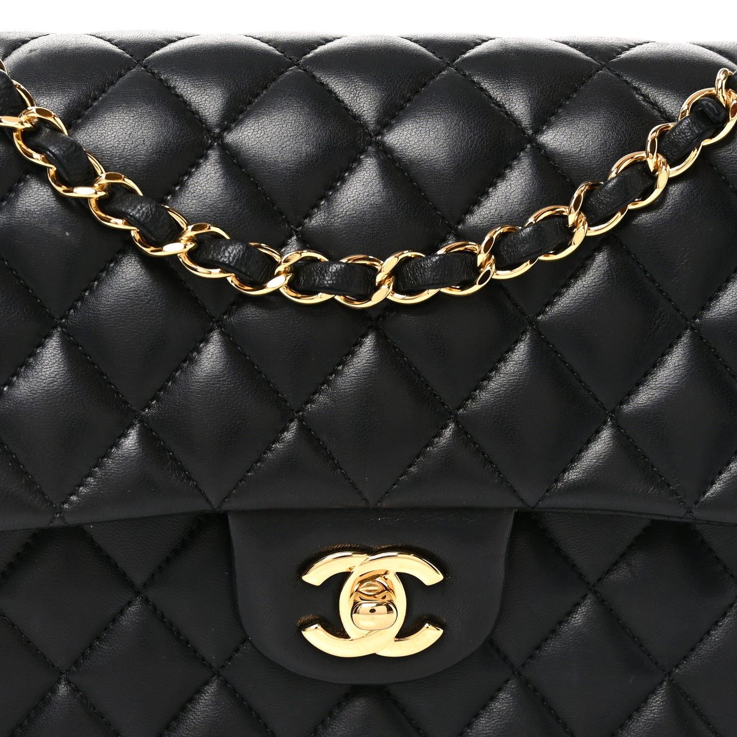 Lambskin Quilted Medium Double Flap Black