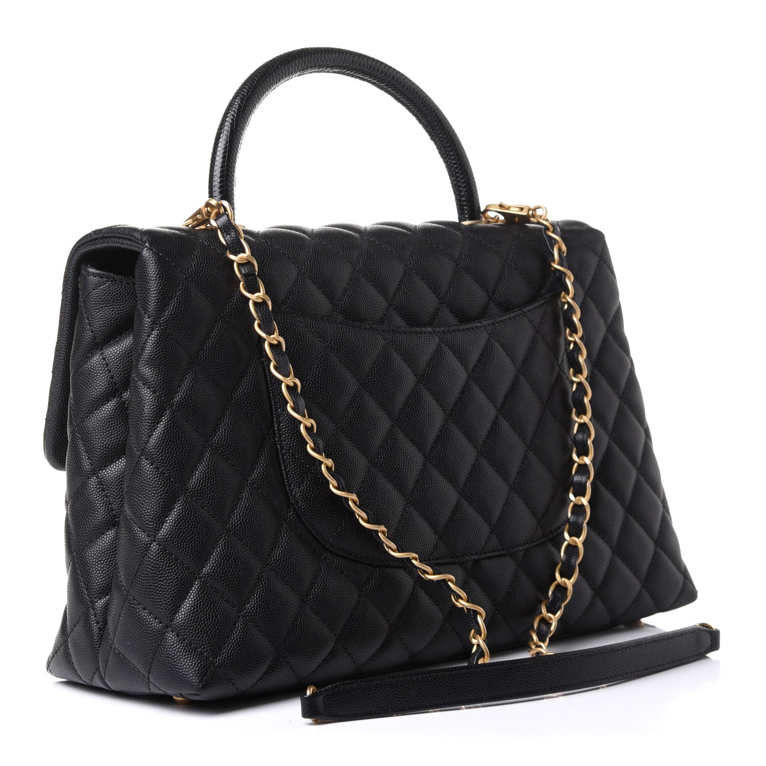 Chanel Caviar Lizard Quilted Medium Coco Handle Flap Black 3 of 14