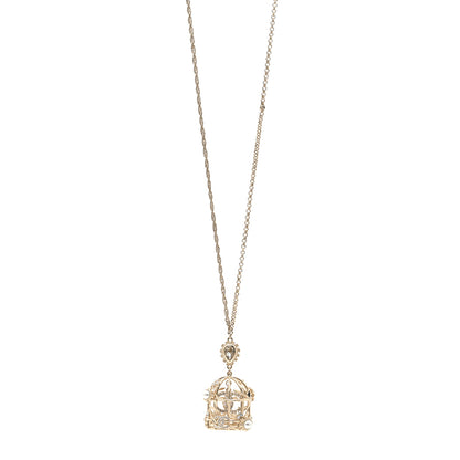 Chanel Metal Crystal Logo Bird Cage Necklace Gold 1 of 5