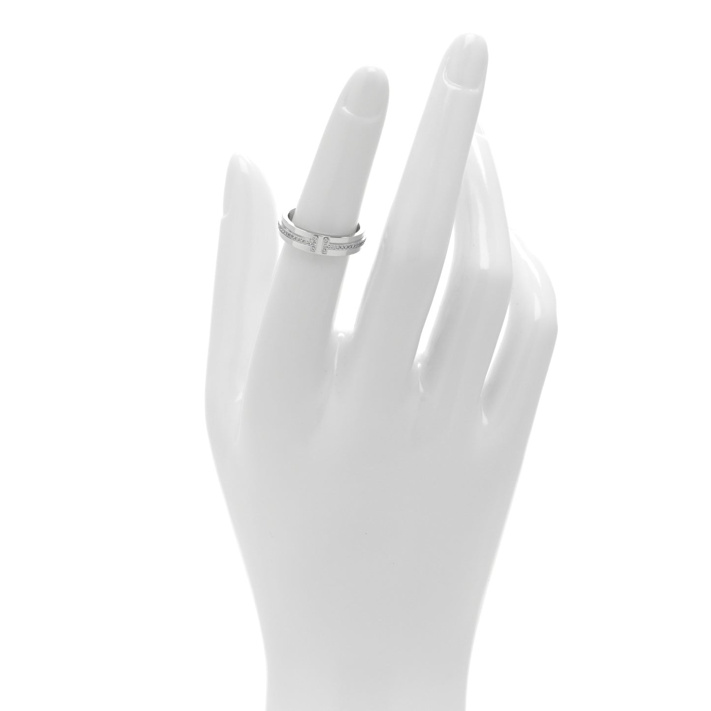 18K White Gold Diamond Narrow T Two Ring 49 5