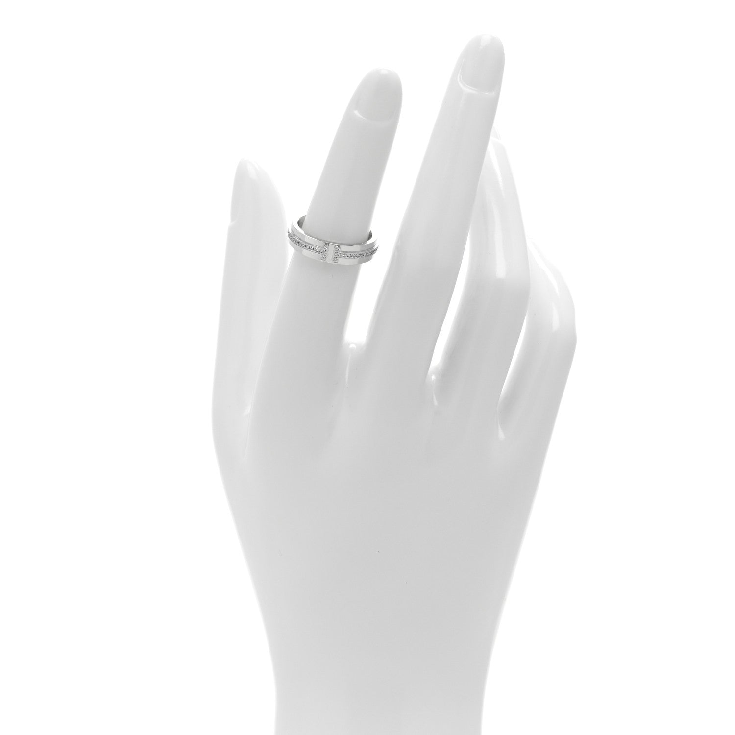 Tiffany 18K White Gold Diamond Narrow T Two Ring 49 5 2 of 5