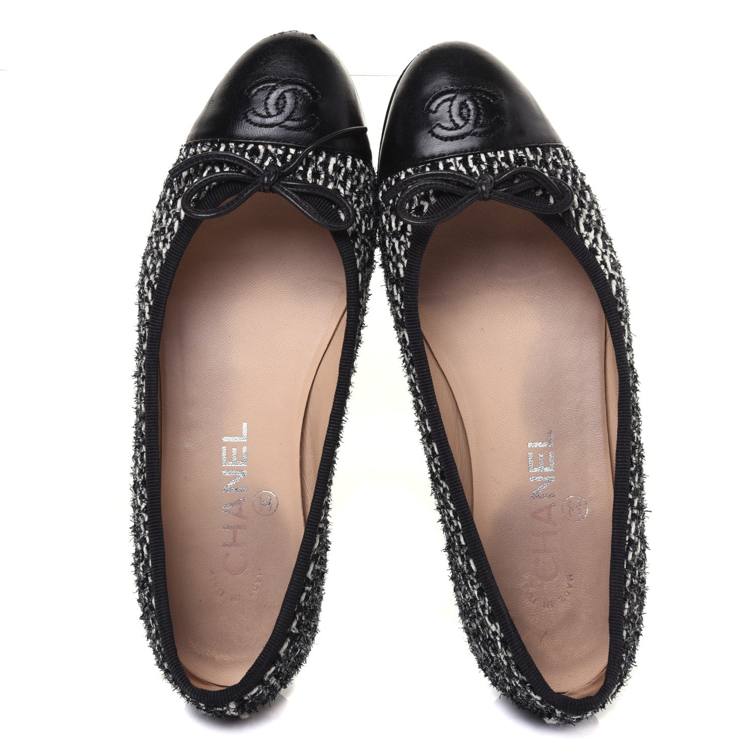 Chanel Tweed Cap Toe Ballerina Flats 36.5 Black White 13 of 14