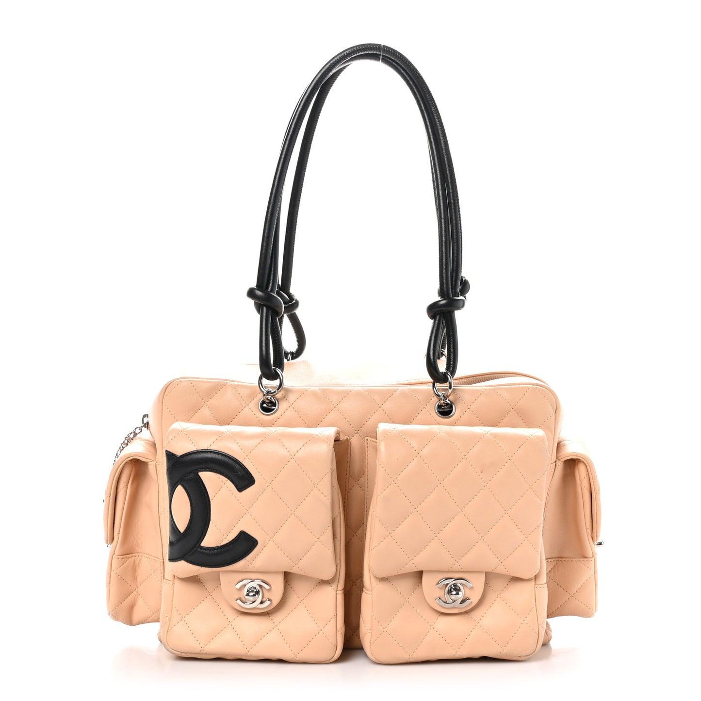 Calfskin Quilted Large Cambon Multipocket Reporter Beige Black