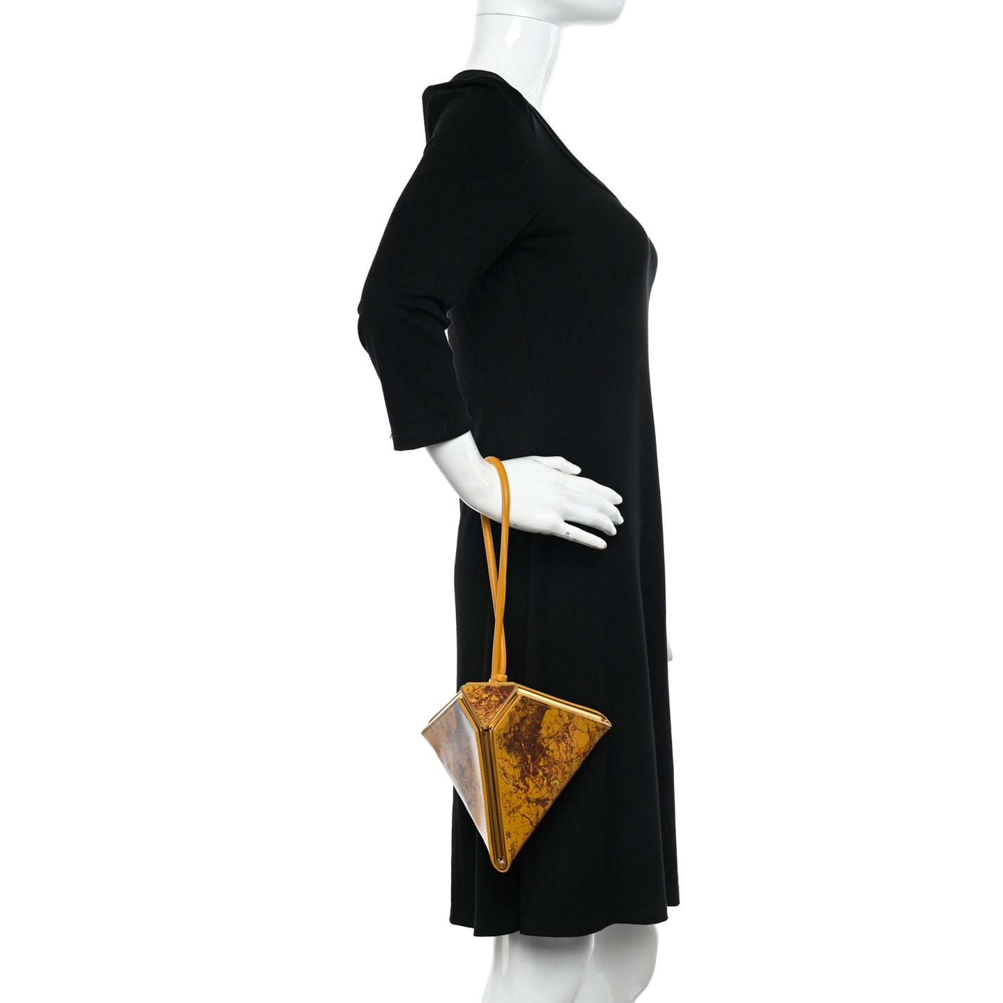Spazzolato Calfskin Pyramid Bag Gold Marble
