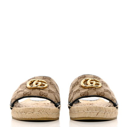 Gucci Monogram Matelasse GG Marmont Espadrille 20mm Slide Sandals 37 Beige Ebony Black 2 of 13