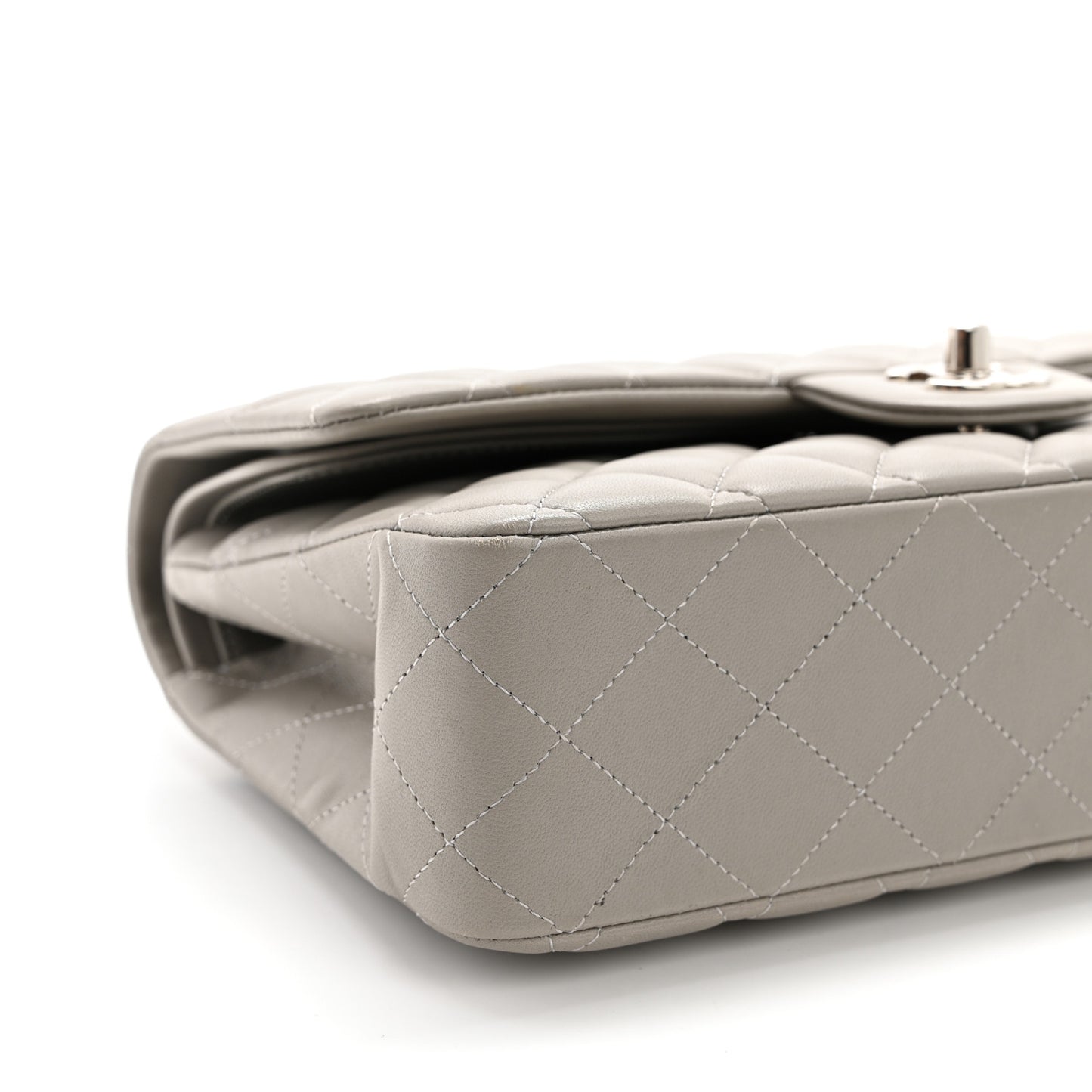 Lambskin Quilted Medium Double Flap Grey