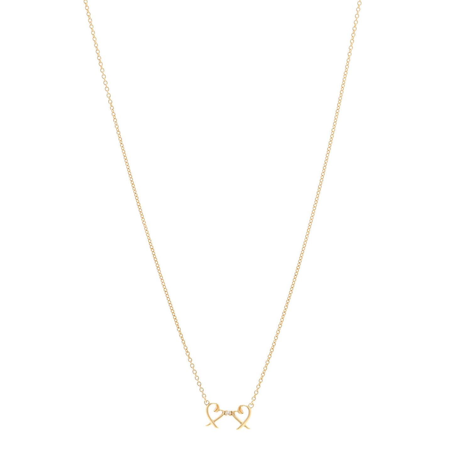 18K Yellow Gold Diamond Paloma Picasso Double Loving Heart Pendant Necklace