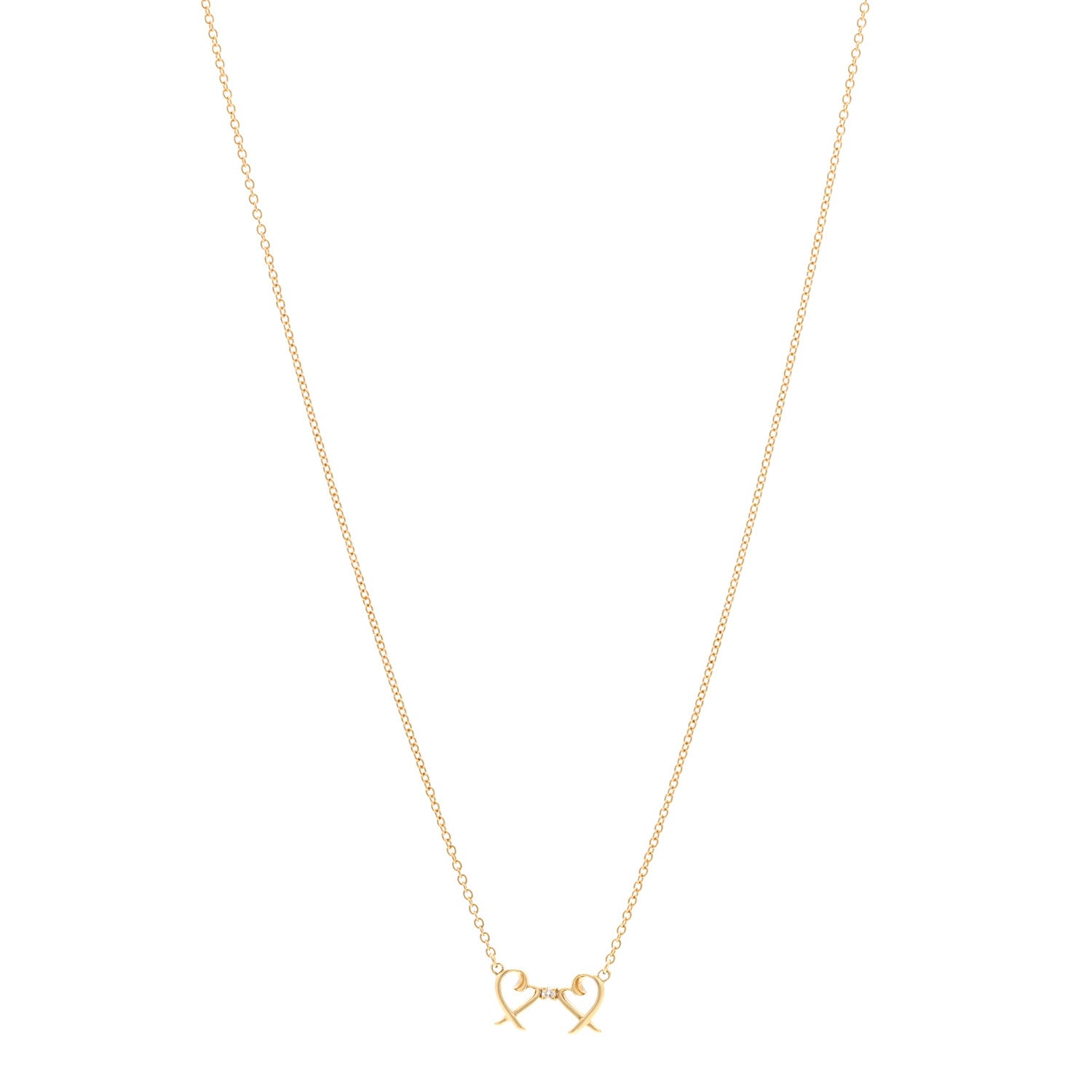 Tiffany 18K Yellow Gold Diamond Paloma Picasso Double Loving Heart Pendant Necklace 1 of 5