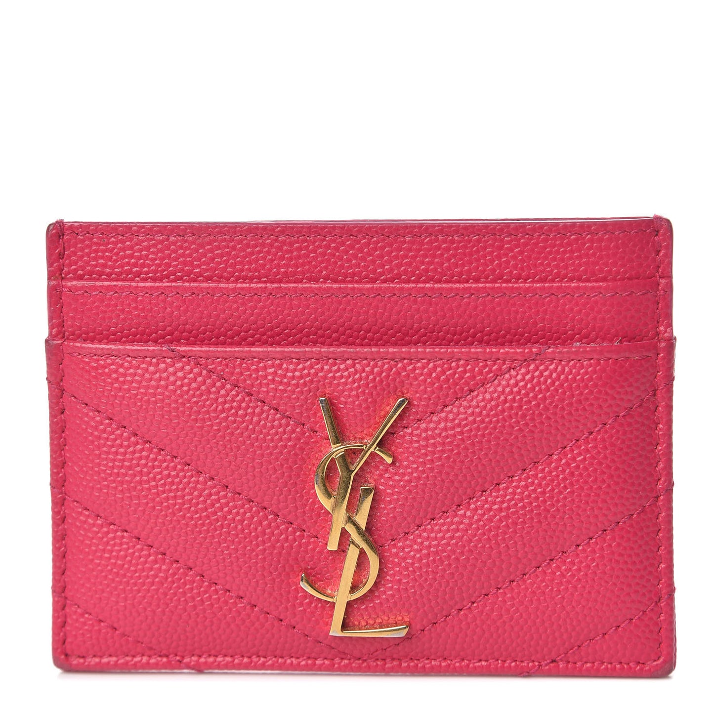 Grain De Poudre Matelasse Chevron Monogram Credit Card Case Fresh Fuxia