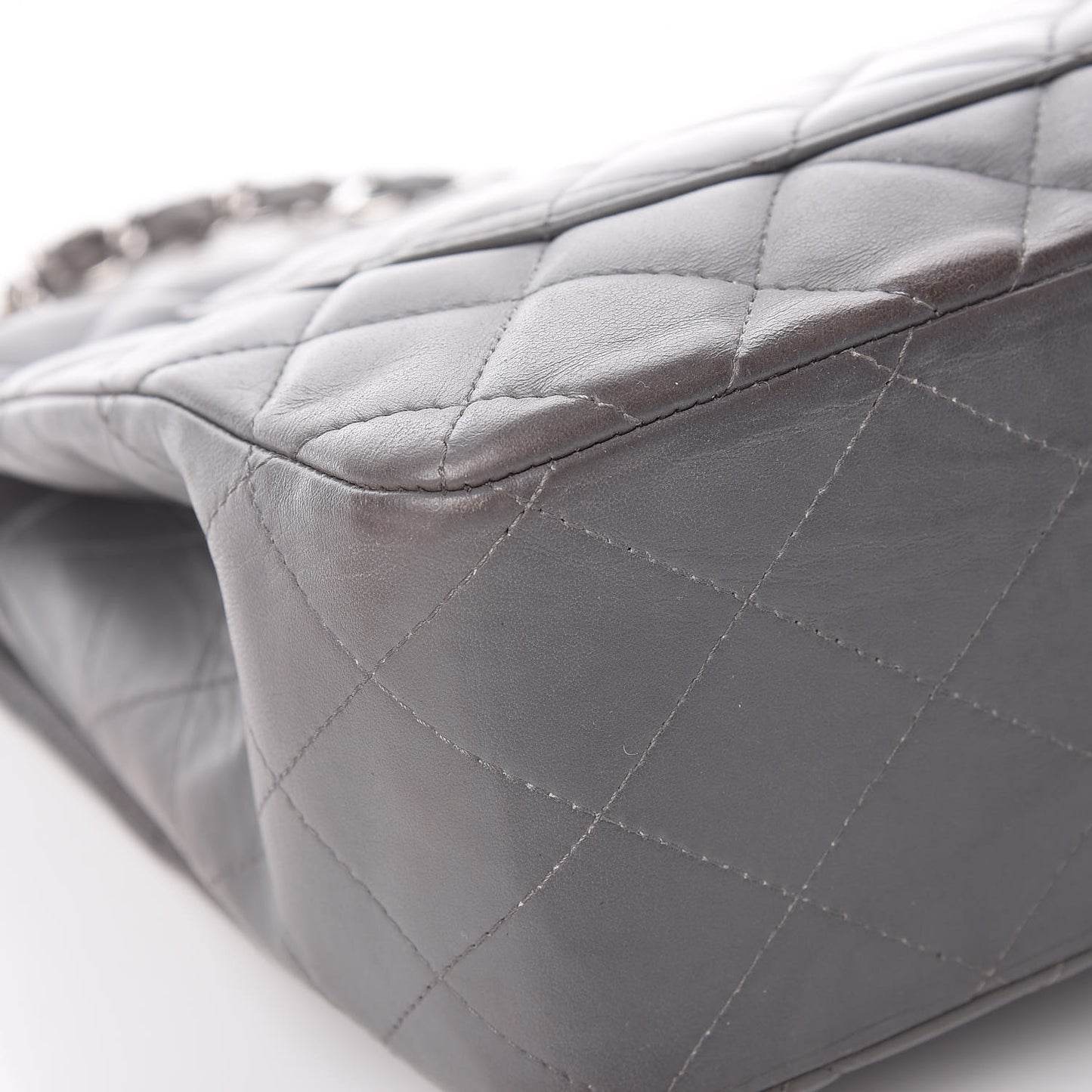 Lambskin Quilted Jumbo Single Flap Grey