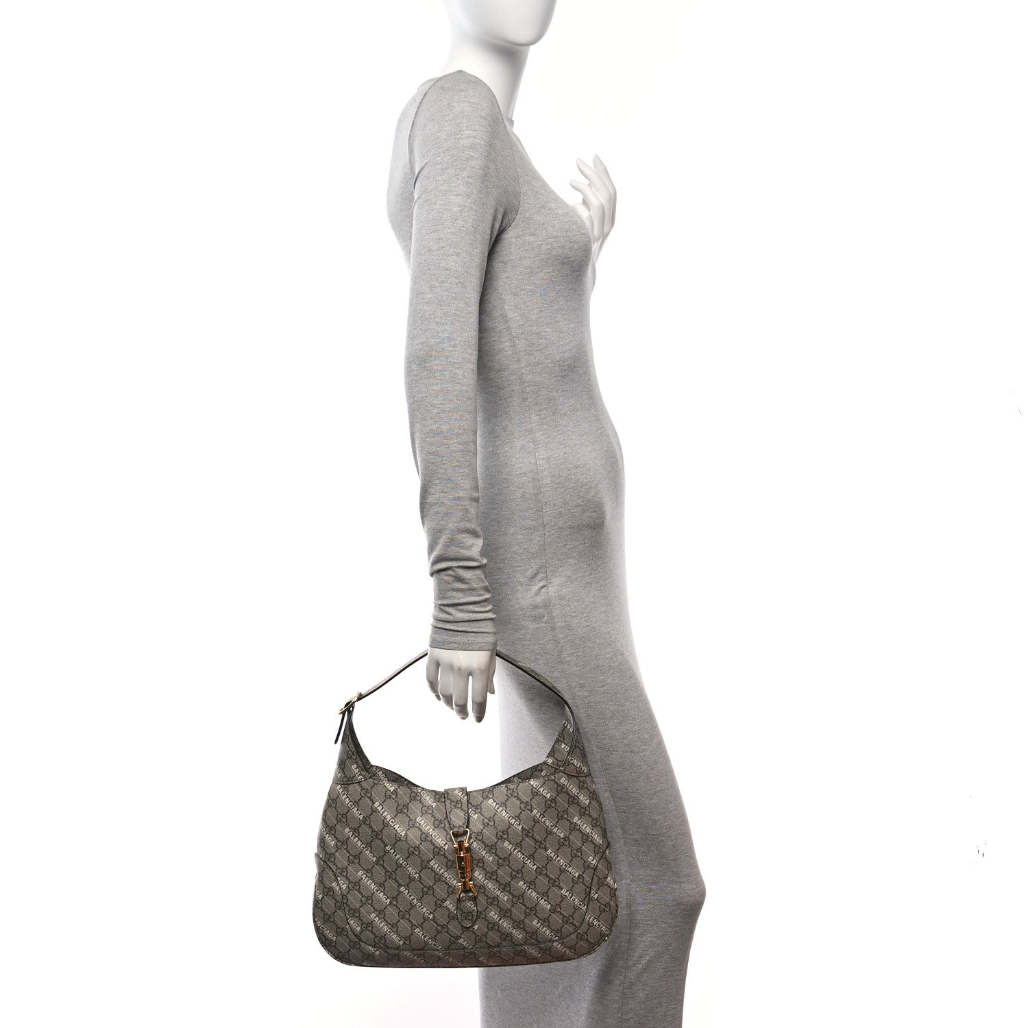 Gucci X BALENCIAGA GG Supreme Monogram Logo Print Medium Jackie 1961 Hobo Beige Ebony 2 of 10