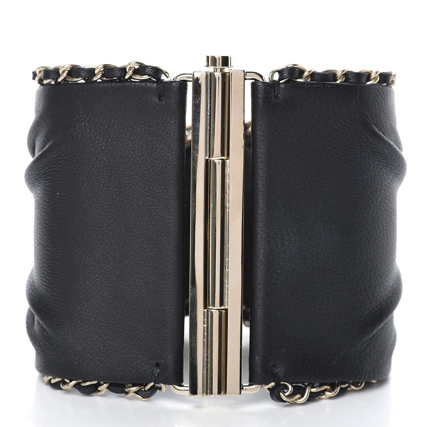 Lambskin Chain CC Cuff Bracelet Black Gold