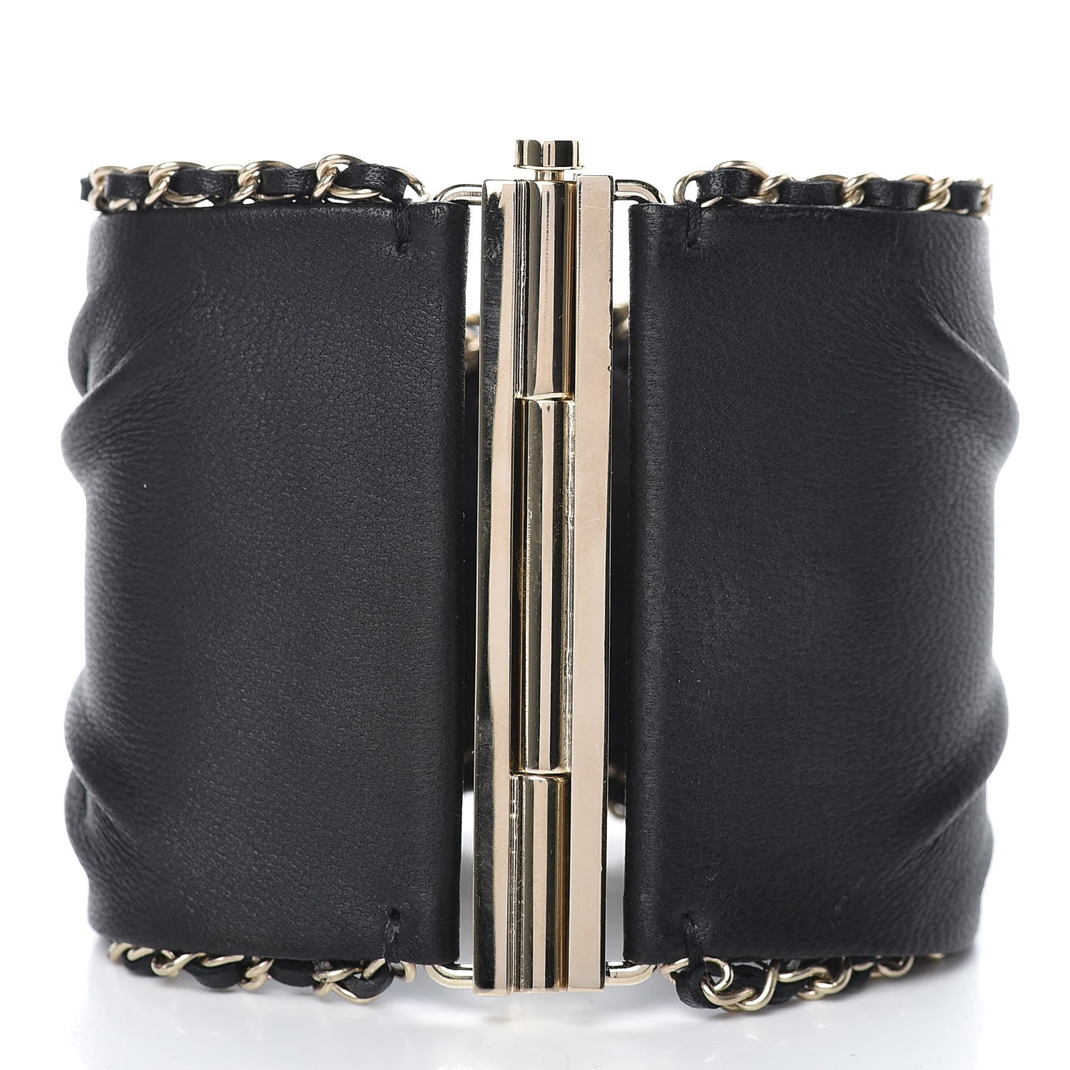 Chanel Lambskin Chain CC Cuff Bracelet Black Gold 3 of 6
