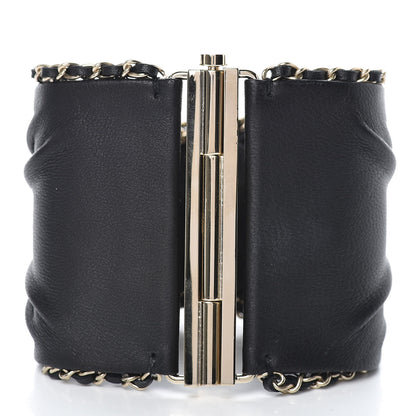 Chanel Lambskin Chain CC Cuff Bracelet Black Gold 3 of 6