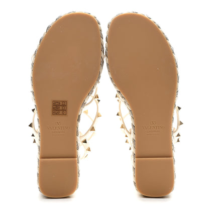 Valentino Garavani Calfskin Rockstud Ankle Strap Torchon Espadrille Caged 25/95mm Wedge Sandals 37 White 12 of 18