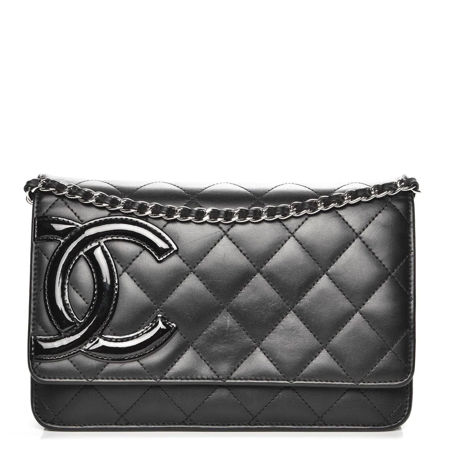 Calfskin Quilted Cambon Wallet On Chain WOC Black