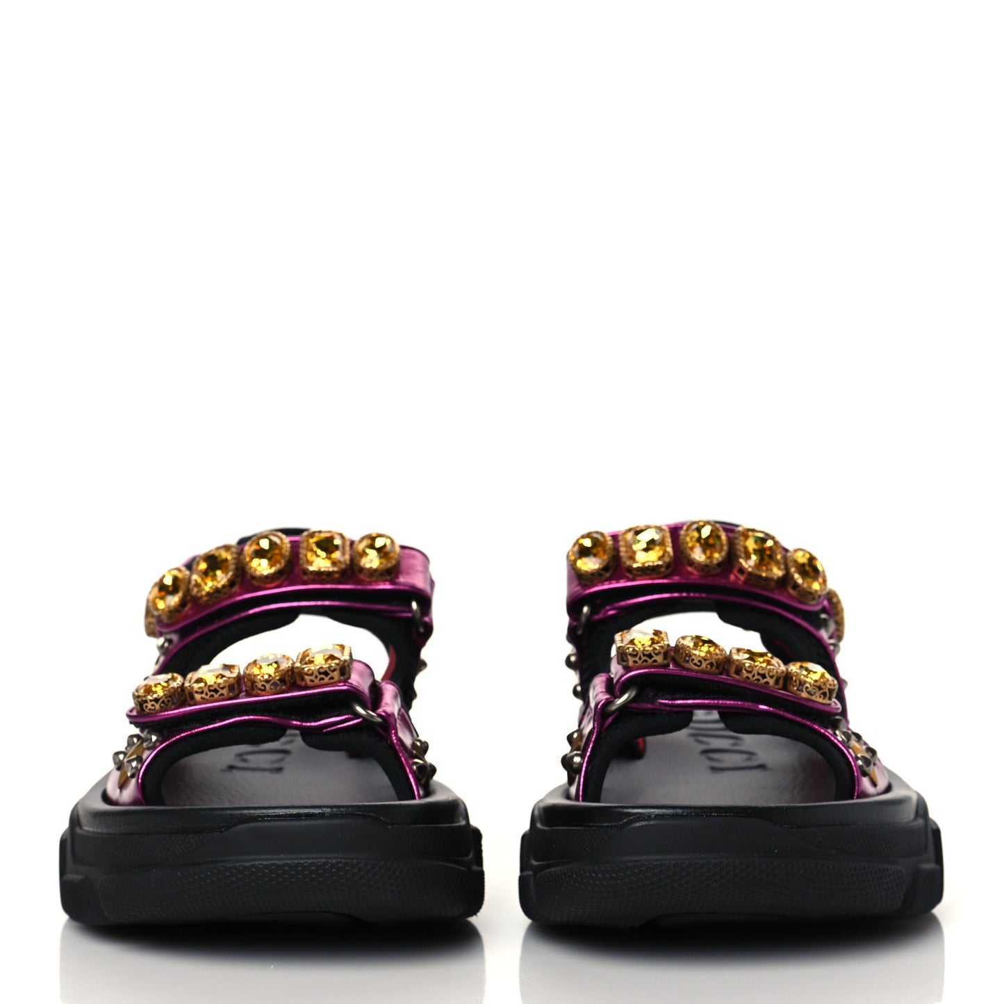 Nappa Mesh Crystal Embellished Studded Womens Aguru Sandals 36.5 Pink Black