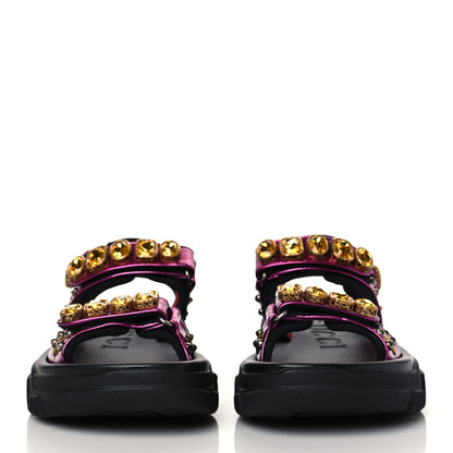 Gucci Nappa Mesh Crystal Embellished Studded Womens Aguru Sandals 36.5 Pink Black 2 of 8