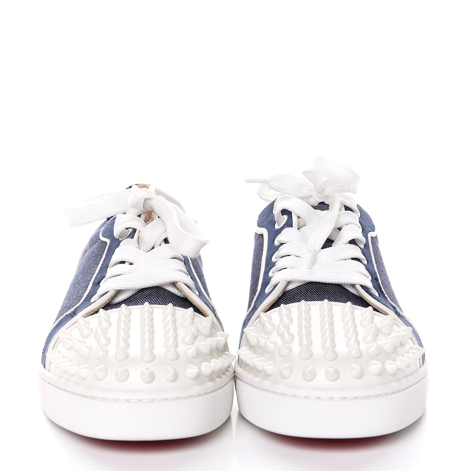 Christian Louboutin Denim Velours Spikes Vieira Flat Sneakers 38 Navy Latte 2 of 9