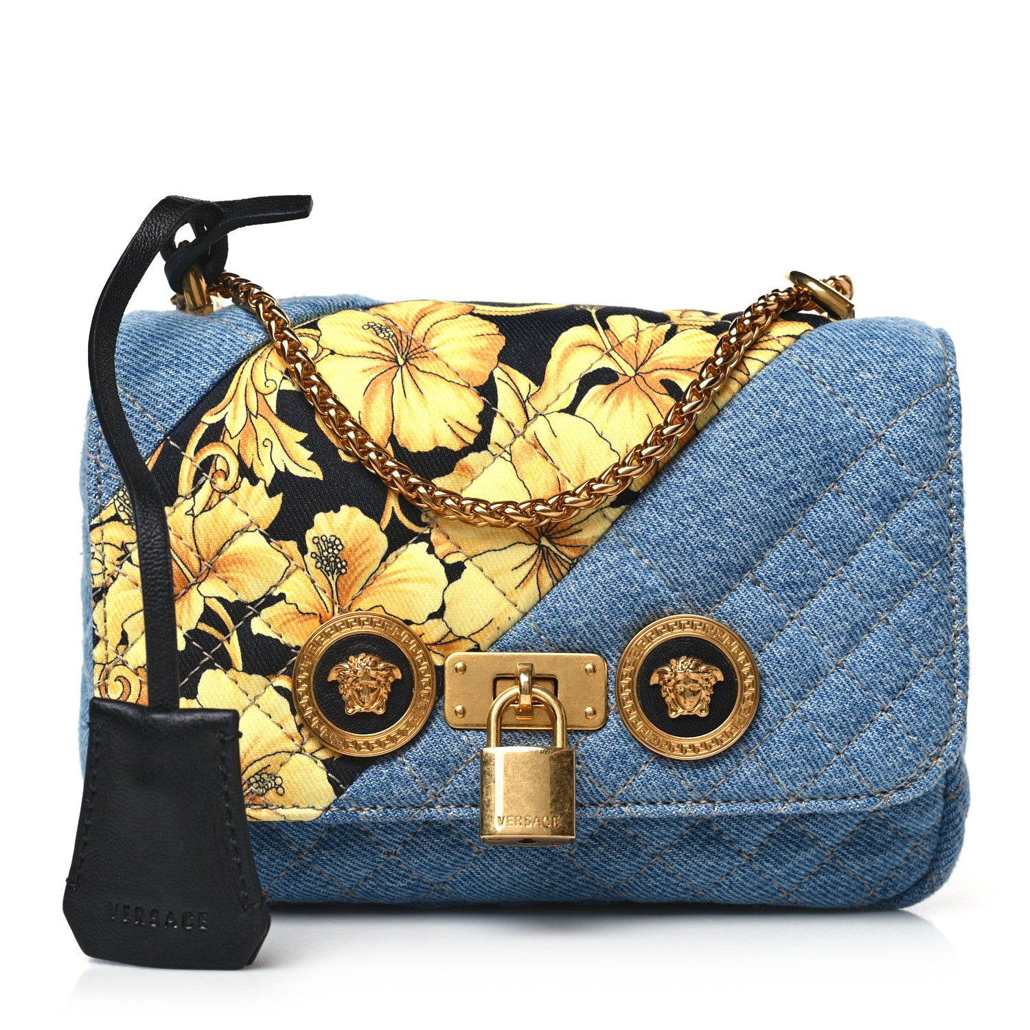 Versace Denim Barocco Printed Icon Small Crossbody Bag Blue 1 of 10