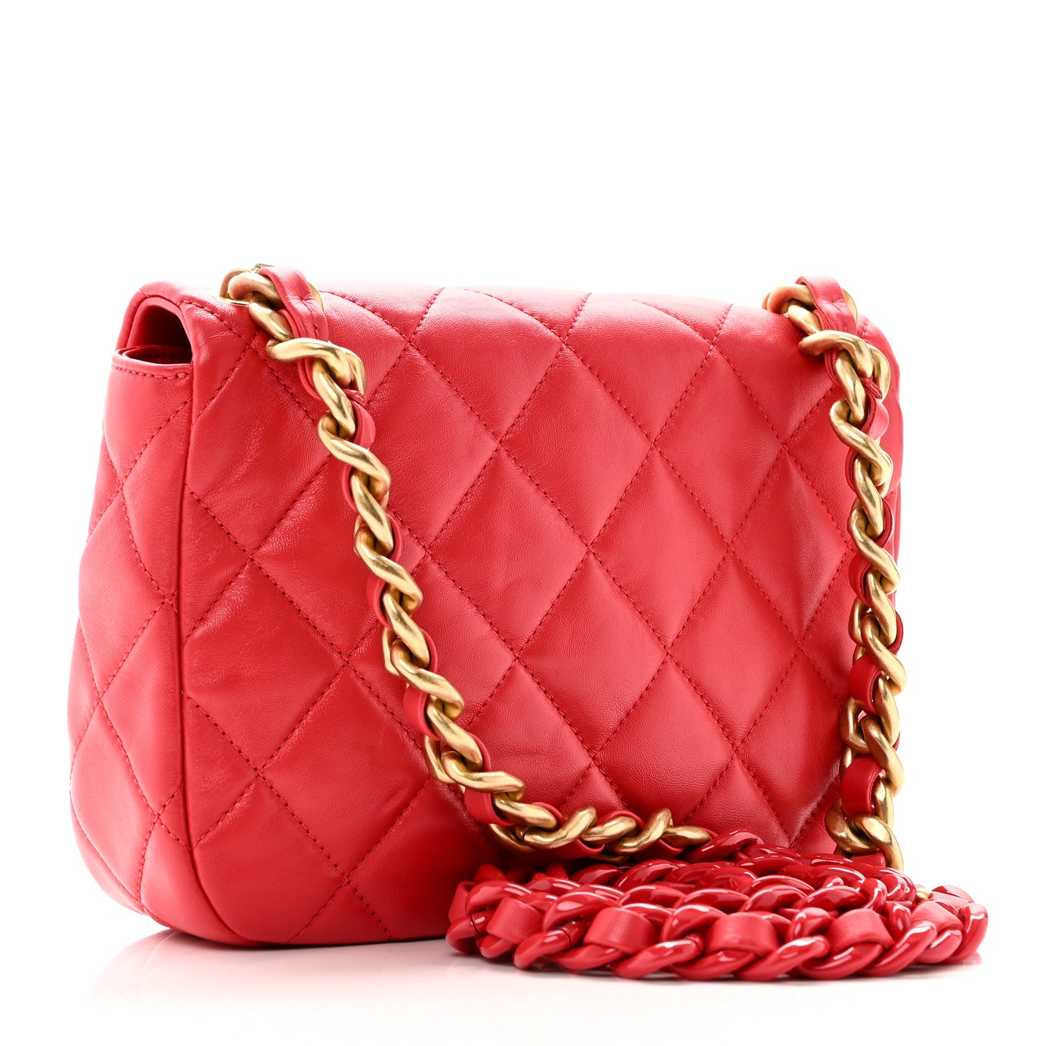 Chanel Lambskin Quilted Small Lacquered Chain Flap Red 2 of 10