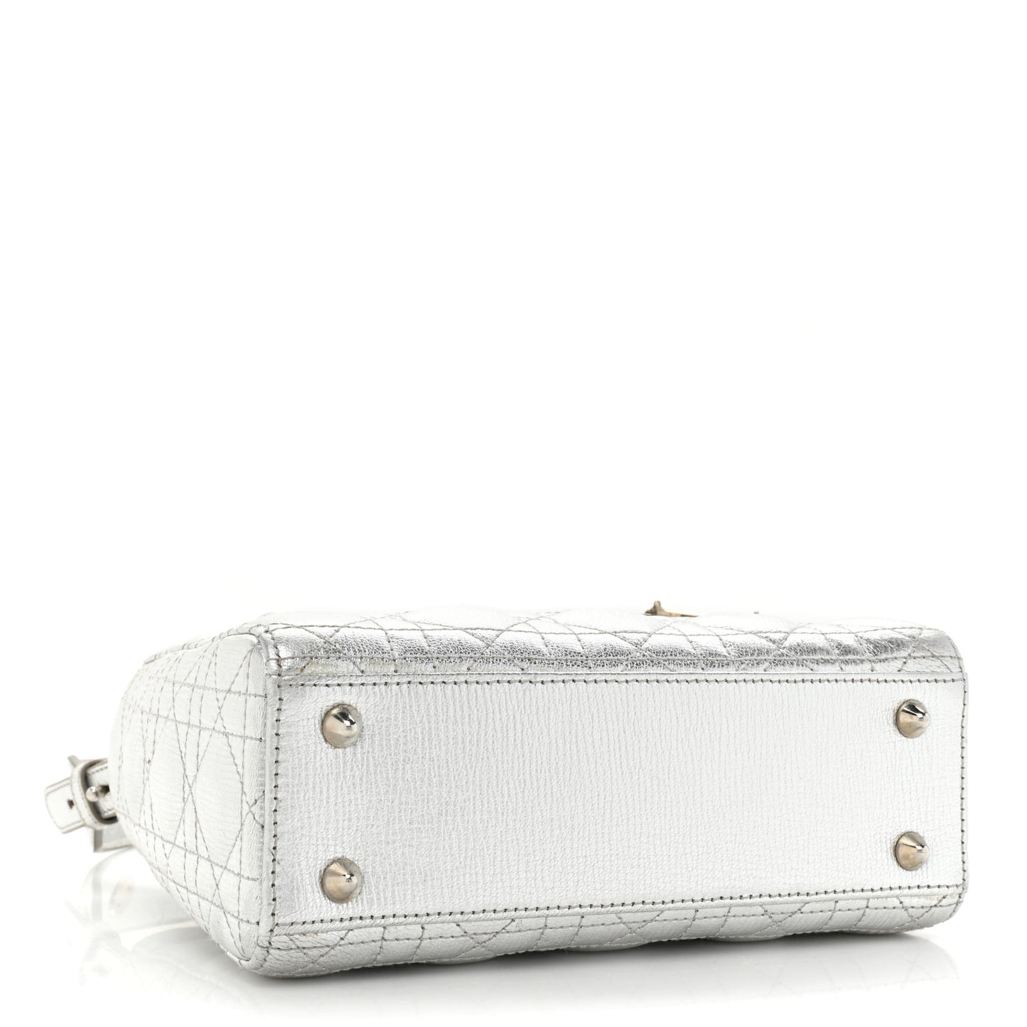 Metallic Grained Calfskin Cannage Small Lucky Badges My Lady Dior Silver