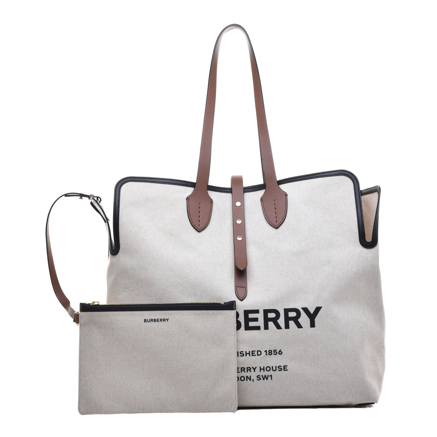 Burberry Cotton Canvas Calfskin Large Soft Belted Tote Bag Natural 1 of 8