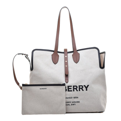 Burberry Cotton Canvas Calfskin Large Soft Belted Tote Bag Natural 1 of 8