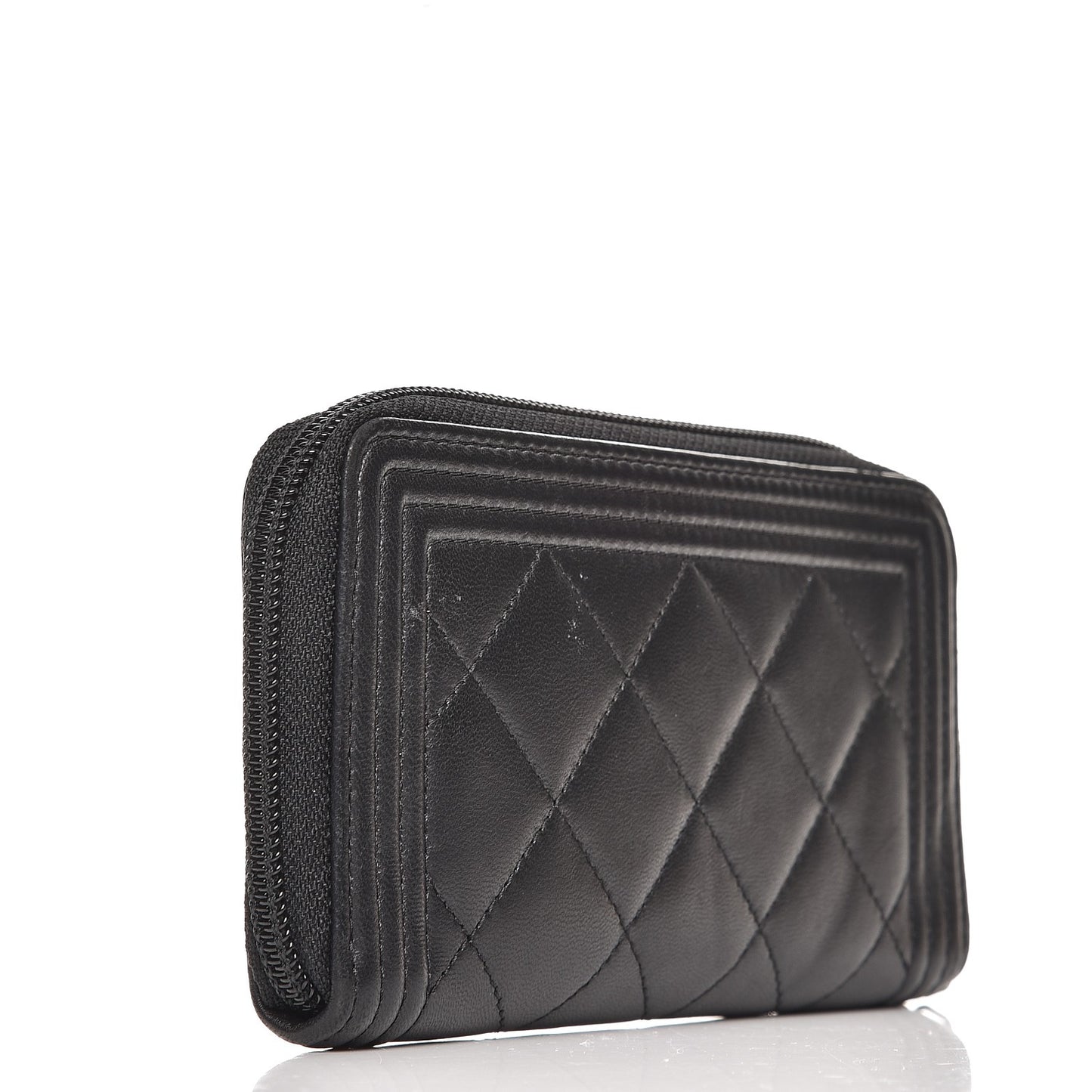Lambskin Quilted Small Boy Zip Around Wallet Black