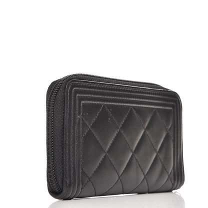 Chanel Lambskin Quilted Small Boy Zip Around Wallet Black 3 of 10