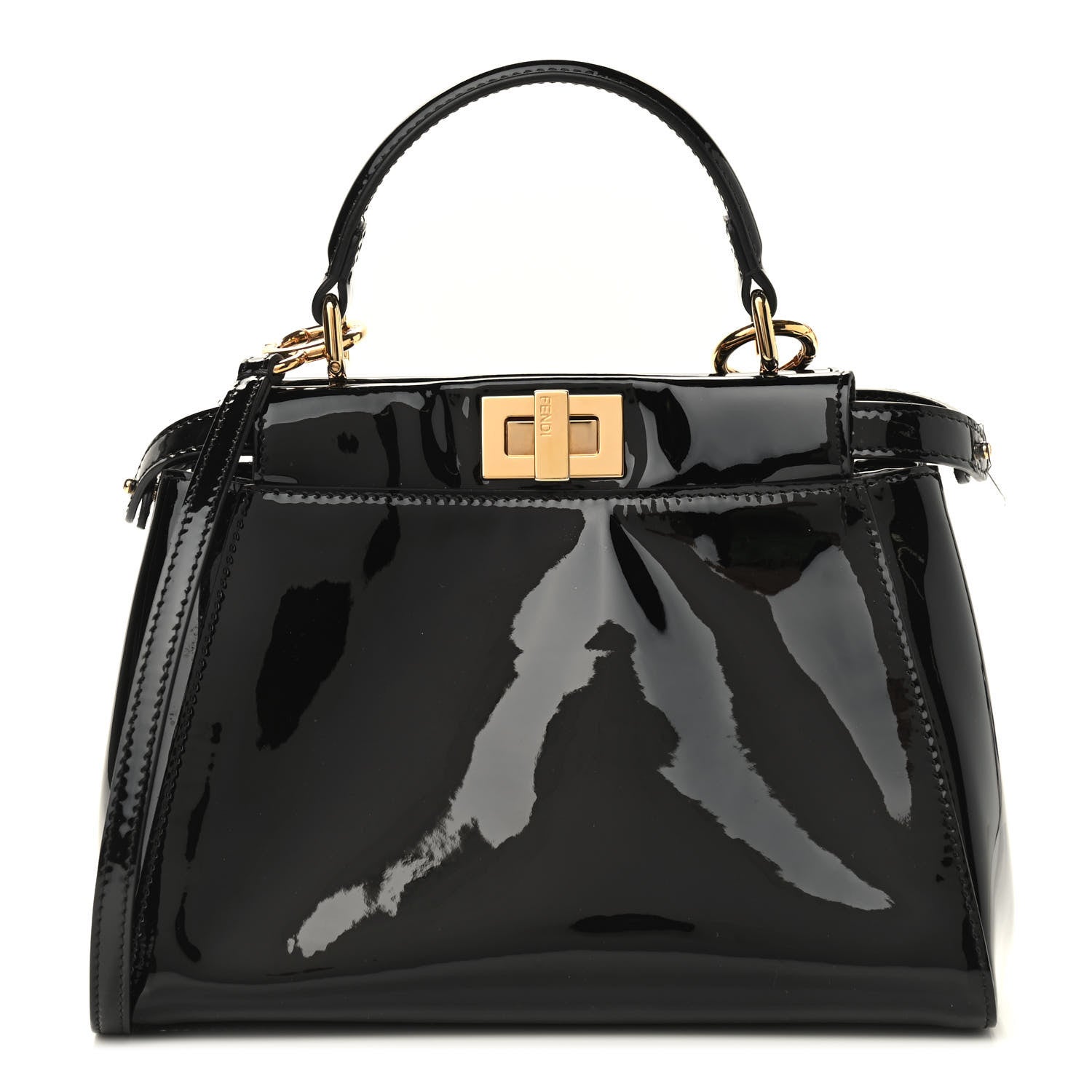 Fendi Vitello Vernice Mou Mini Peekaboo Iconic Satchel Black 1 of 8
