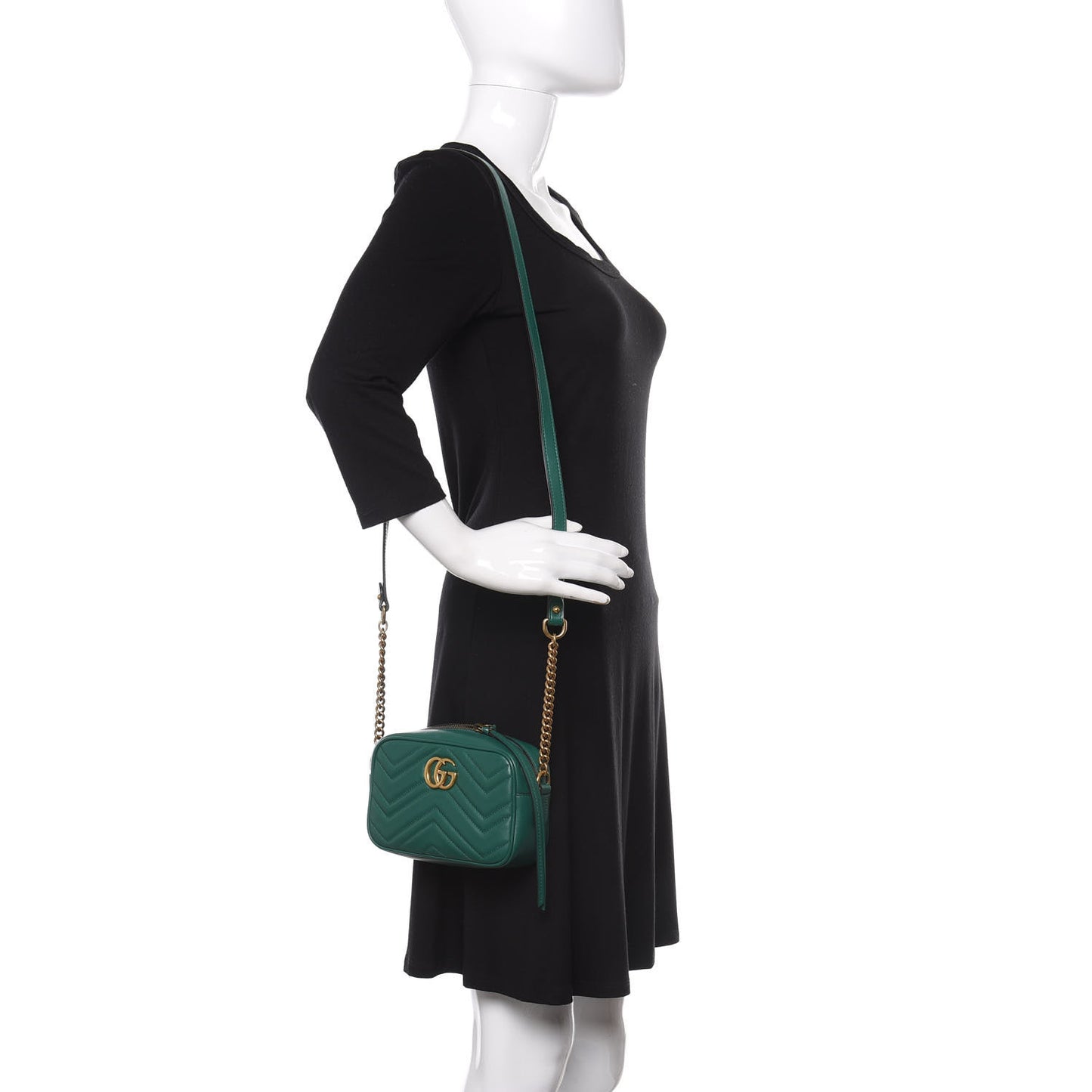 Calfskin Matelasse Mini GG Marmont Chain Shoulder Bag Emerald Green