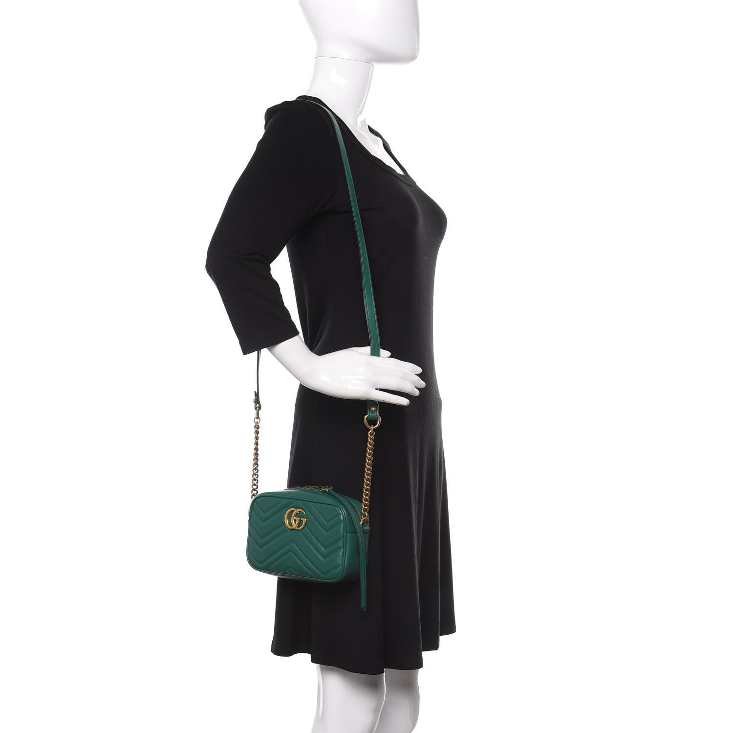 Gucci Calfskin Matelasse Mini GG Marmont Chain Shoulder Bag Emerald Green 2 of 9
