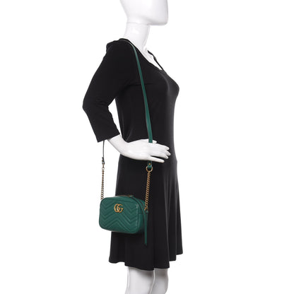 Gucci Calfskin Matelasse Mini GG Marmont Chain Shoulder Bag Emerald Green 2 of 9