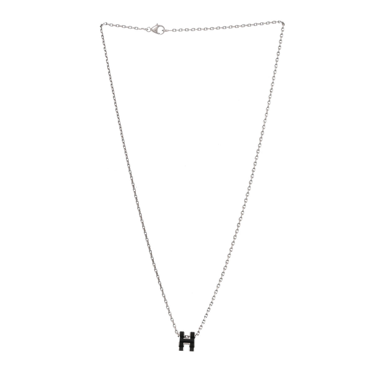 Hermes Lacquered Palladium Mini Pop H Pendant Necklace Black 3 of 6