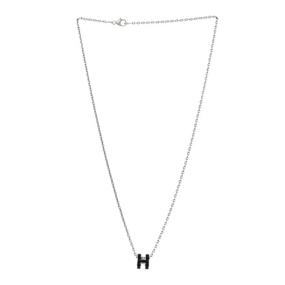 Hermes Lacquered Palladium Mini Pop H Pendant Necklace Black 3 of 6