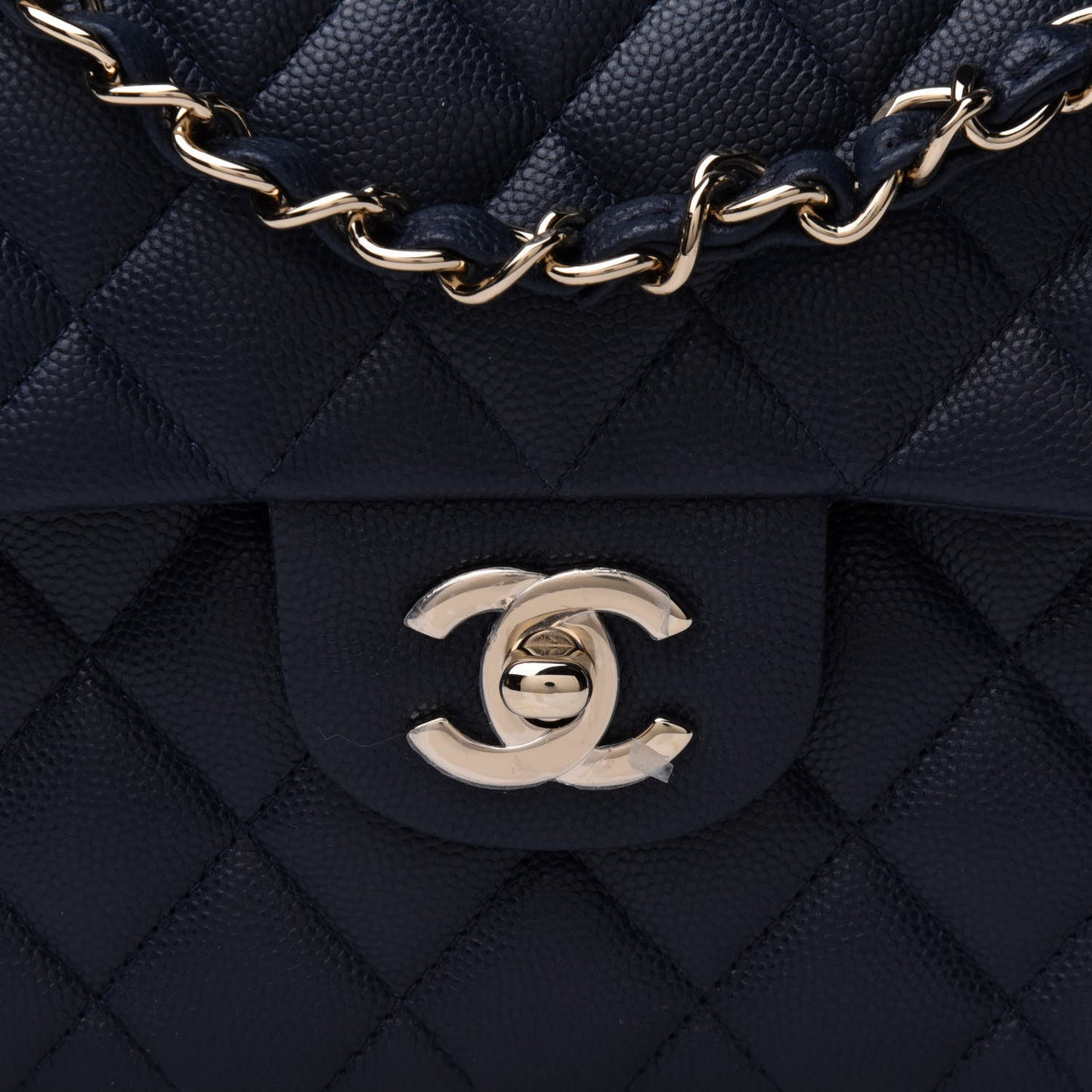 Caviar Quilted Small Double Flap Navy