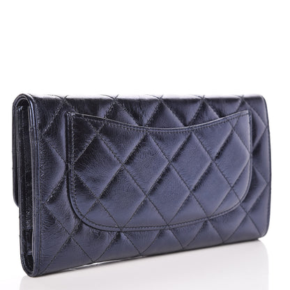 Chanel Metallic Aged Calfskin Quilted Reissue Long Flap Wallet Dark Navy Blue 3 of 14