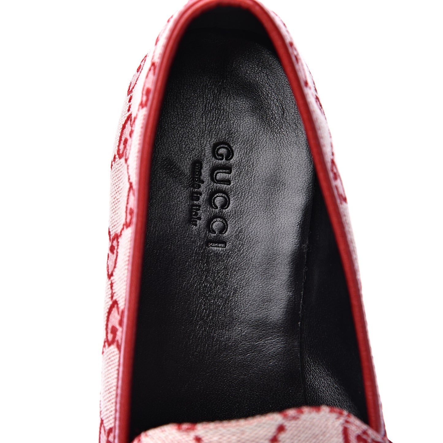 Canvas GG Monogram Horsebit Womens Jordaan Loafers 37 Gardenia Hibiscus Red