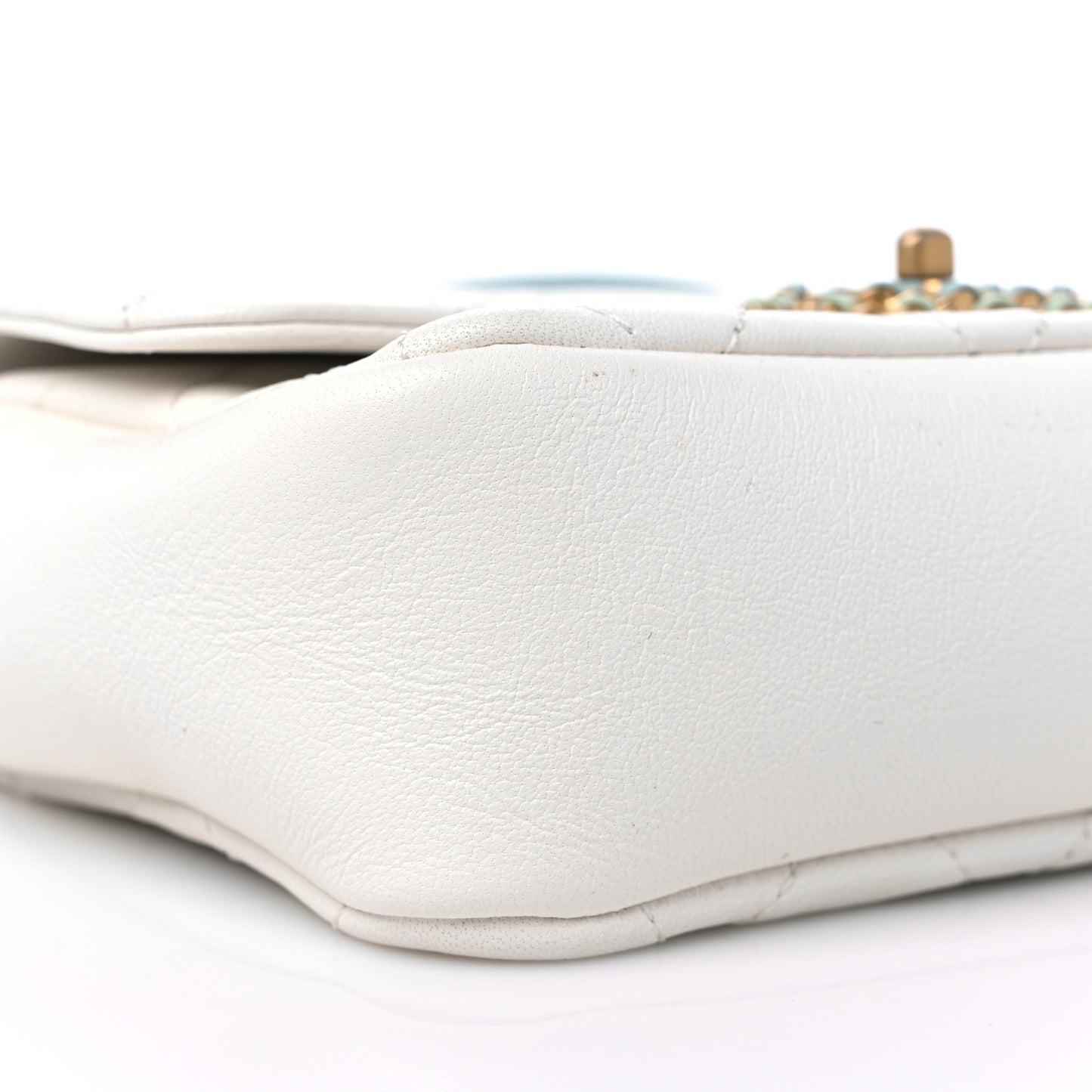 Lambskin Quilted All Around Flap White Green Multicolor