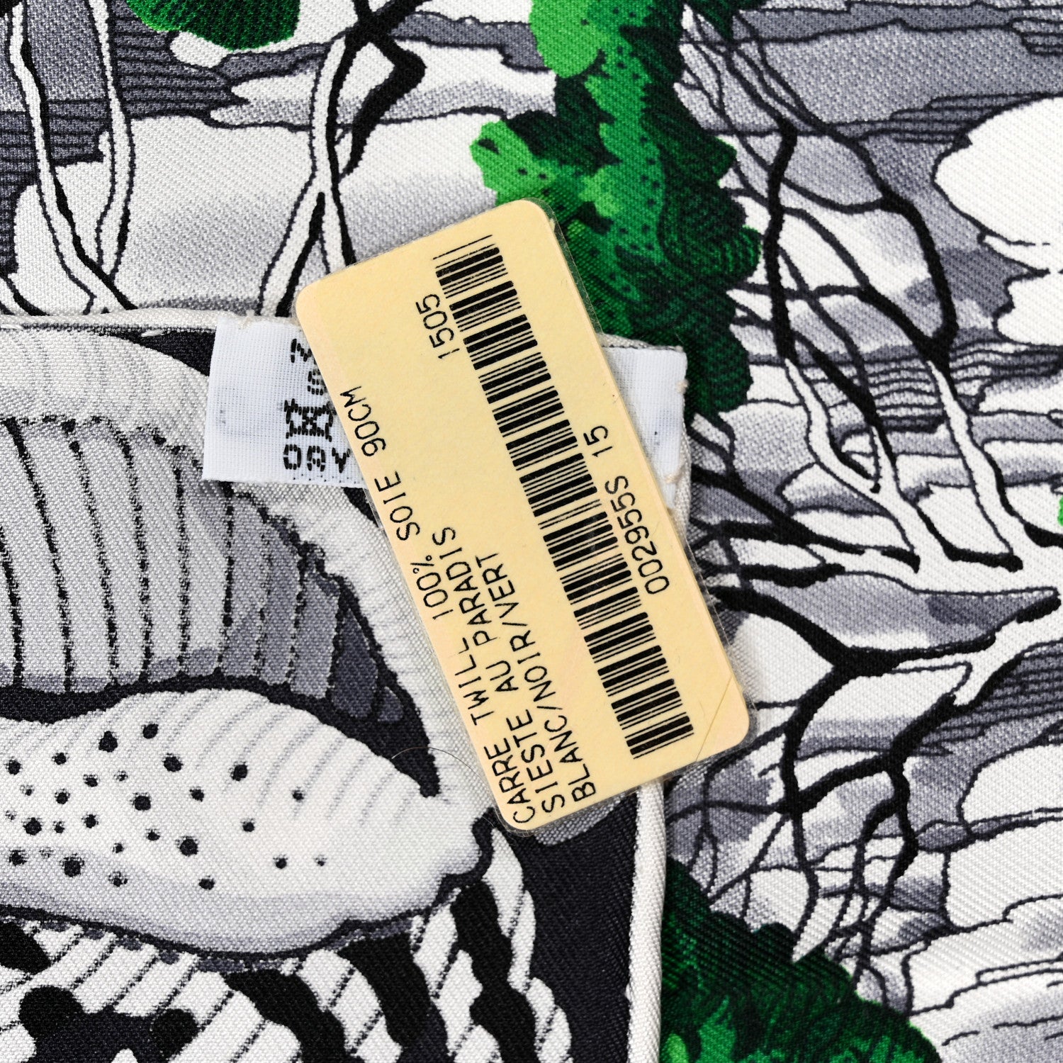 Hermes Silk Sieste Au Paradis Scarf 90 Black White Vert 5 of 5