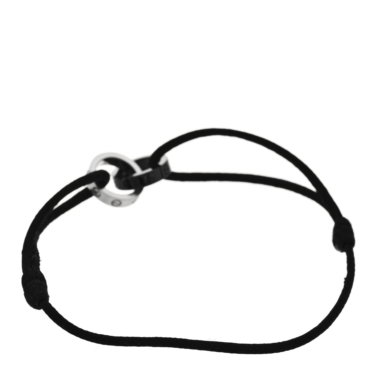 18K White Gold Ceramic 4 Diamond LOVE Cord Bracelet Black