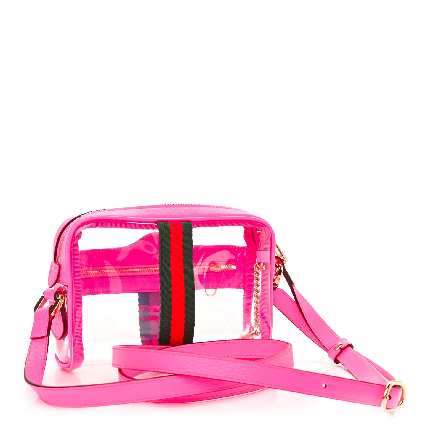 Vinyl Web Mini Ophidia Transparent Shoulder Bag Fluorescent Fuchsia