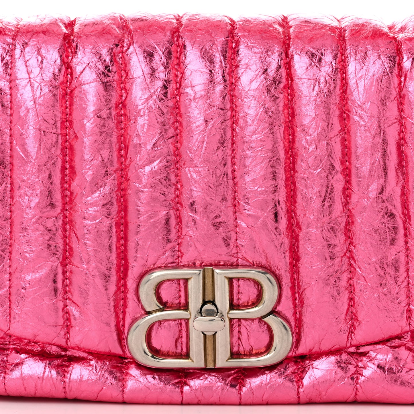 Metallized Crushed Calfskin Quilted Small Monaco Shoulder Bag Pink
