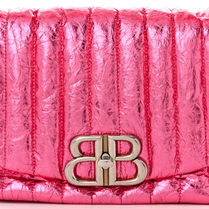 Balenciaga Metallized Crushed Calfskin Quilted Small Monaco Shoulder Bag Pink 8 of 10