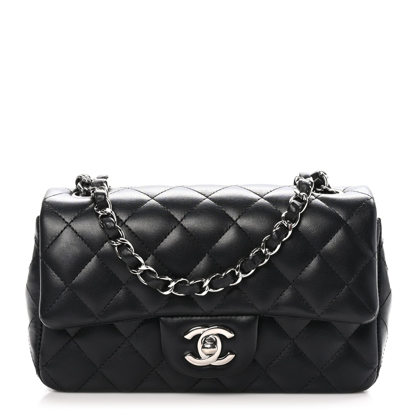 Lambskin Quilted Mini Rectangular Flap Black