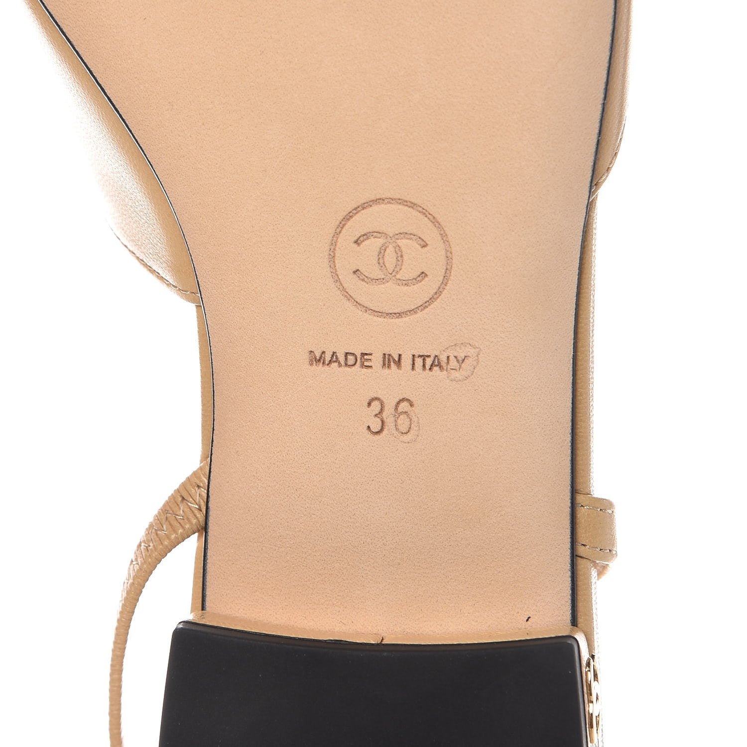 Chanel Lambskin Grosgrain Cap Toe CC Slingback Sandals 36 Beige Black 6 of 8